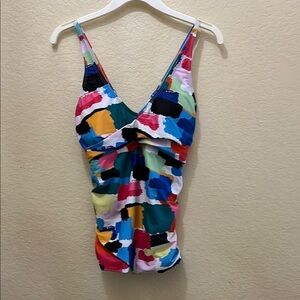 Younique Blue and Red Fitted Ruched Swim Camisole